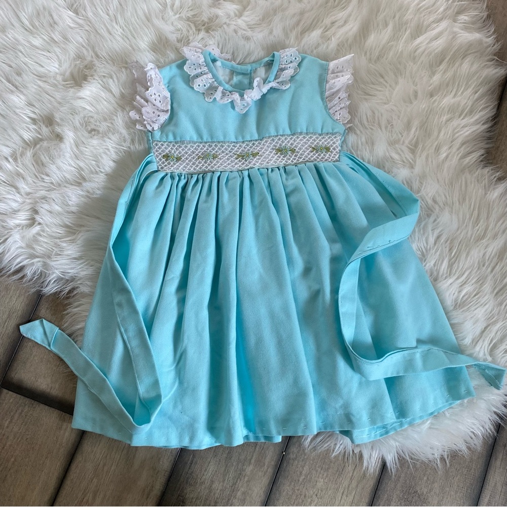 Vintage Blue Baby Dress with Lace Details